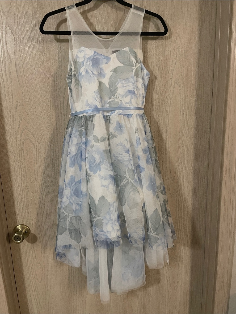 by & by Blue and White Floral Organza Party Dress